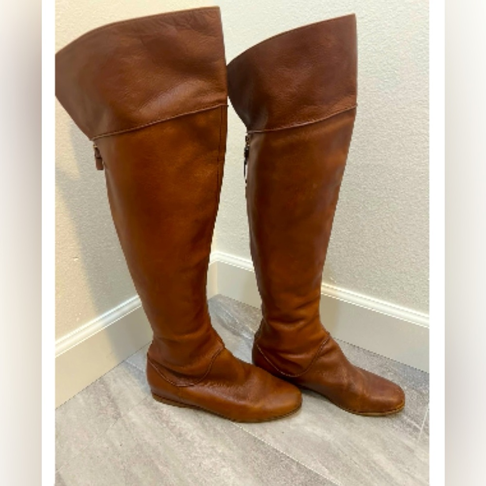Via Spiga Leather Over The Knee Brown Boots